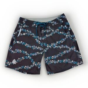 STIO Mens CFS Board Swim 7" Shorts Sz 32 Gray Blue Floral Beach Vacation Surf‎